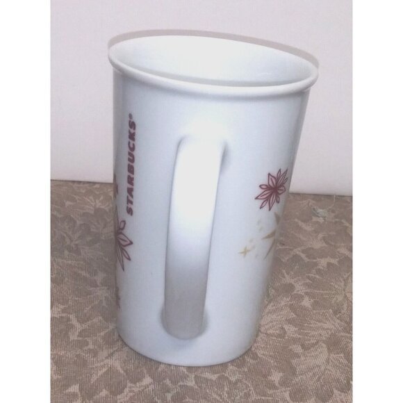 Starbucks 2013 Mug VINTAGE Holiday Coffee Mug Red Snowflakes Poinsettias 12 Oz - Picture 6 of 8